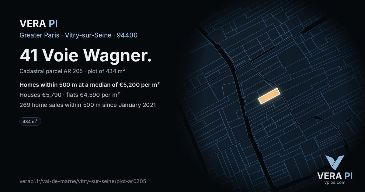 41 Voie Wagner, Vitry-sur-Seine at night – the plot lit, the parcels around coloured by the prices near them