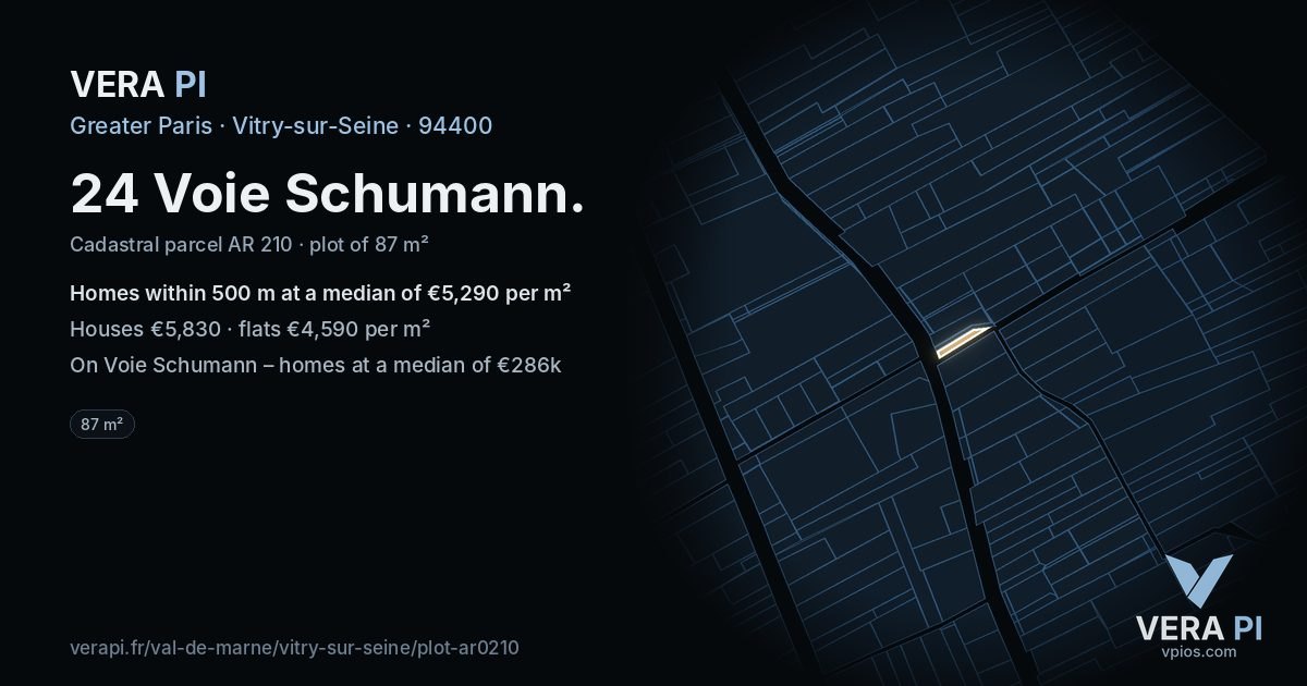 24 Voie Schumann, Vitry-sur-Seine at night – the plot lit, the parcels around coloured by the prices near them