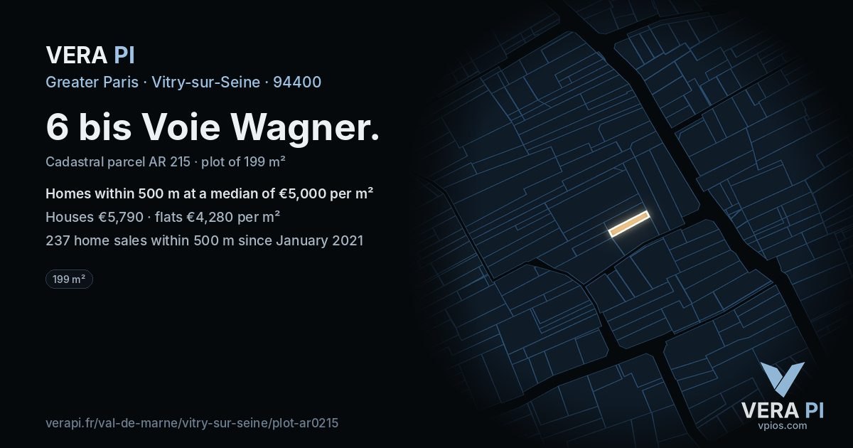 6 bis Voie Wagner, Vitry-sur-Seine at night – the plot lit, the parcels around coloured by the prices near them