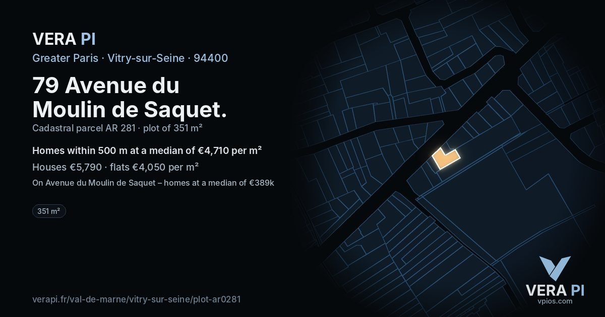 79 Avenue du Moulin de Saquet, Vitry-sur-Seine at night – the plot lit, the parcels around coloured by the prices near them