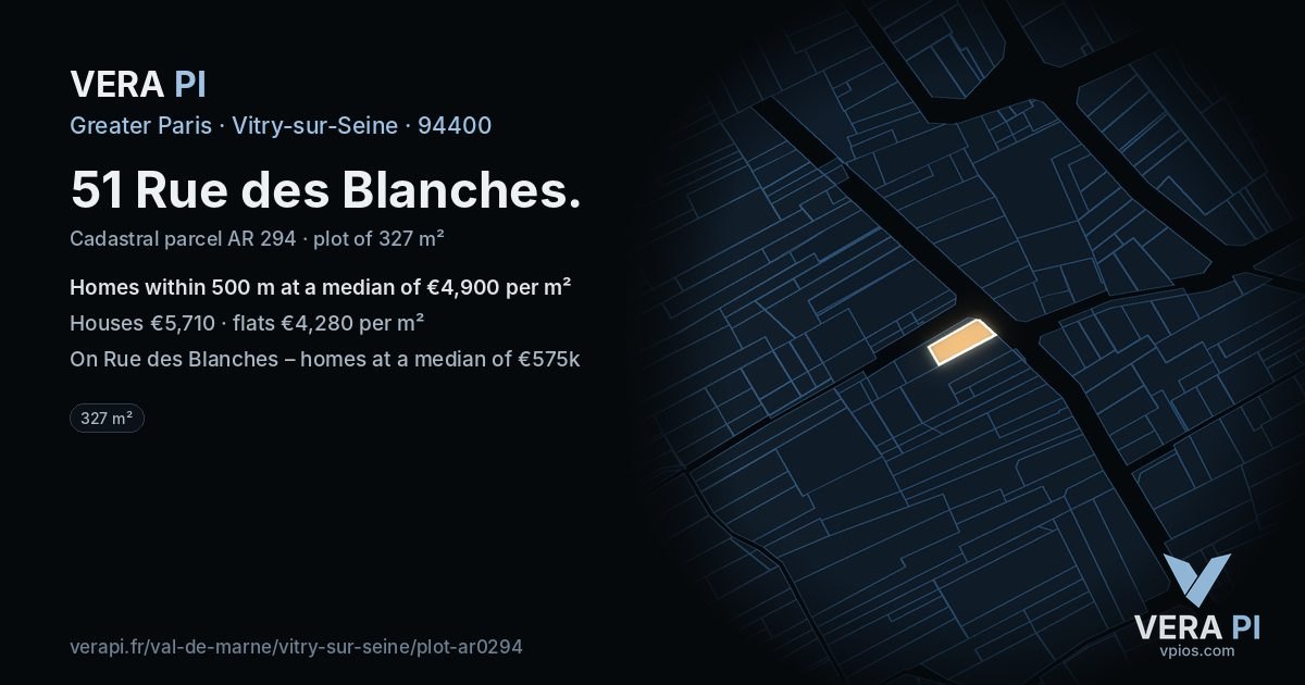 51 Rue des Blanches, Vitry-sur-Seine at night – the plot lit, the parcels around coloured by the prices near them