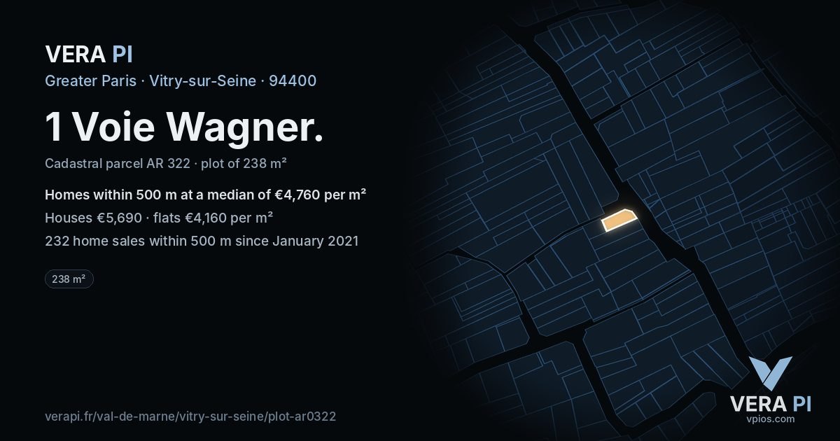 1 Voie Wagner, Vitry-sur-Seine at night – the plot lit, the parcels around coloured by the prices near them
