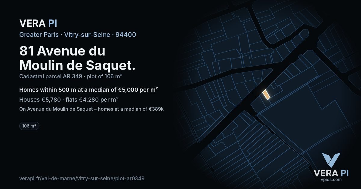 81 Avenue du Moulin de Saquet, Vitry-sur-Seine at night – the plot lit, the parcels around coloured by the prices near them