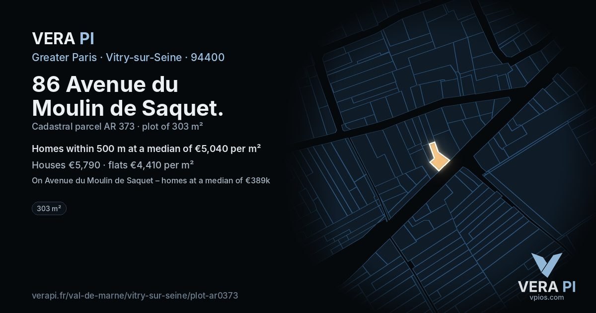 86 Avenue du Moulin de Saquet, Vitry-sur-Seine at night – the plot lit, the parcels around coloured by the prices near them