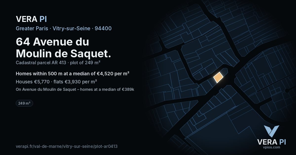 64 Avenue du Moulin de Saquet, Vitry-sur-Seine at night – the plot lit, the parcels around coloured by the prices near them