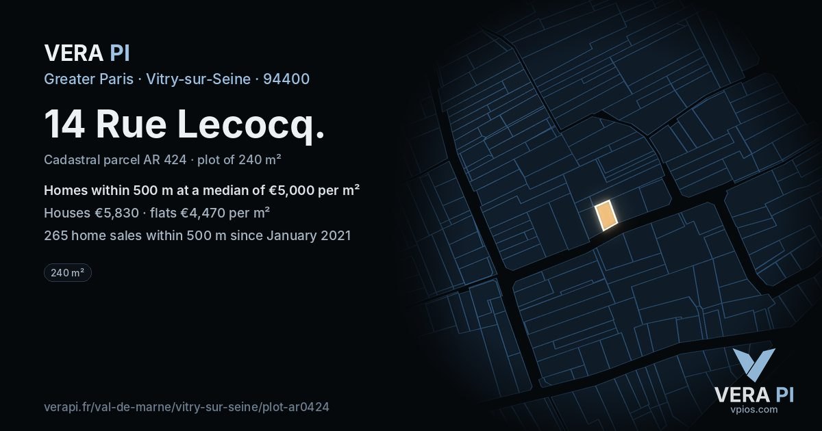 14 Rue Lecocq, Vitry-sur-Seine at night – the plot lit, the parcels around coloured by the prices near them