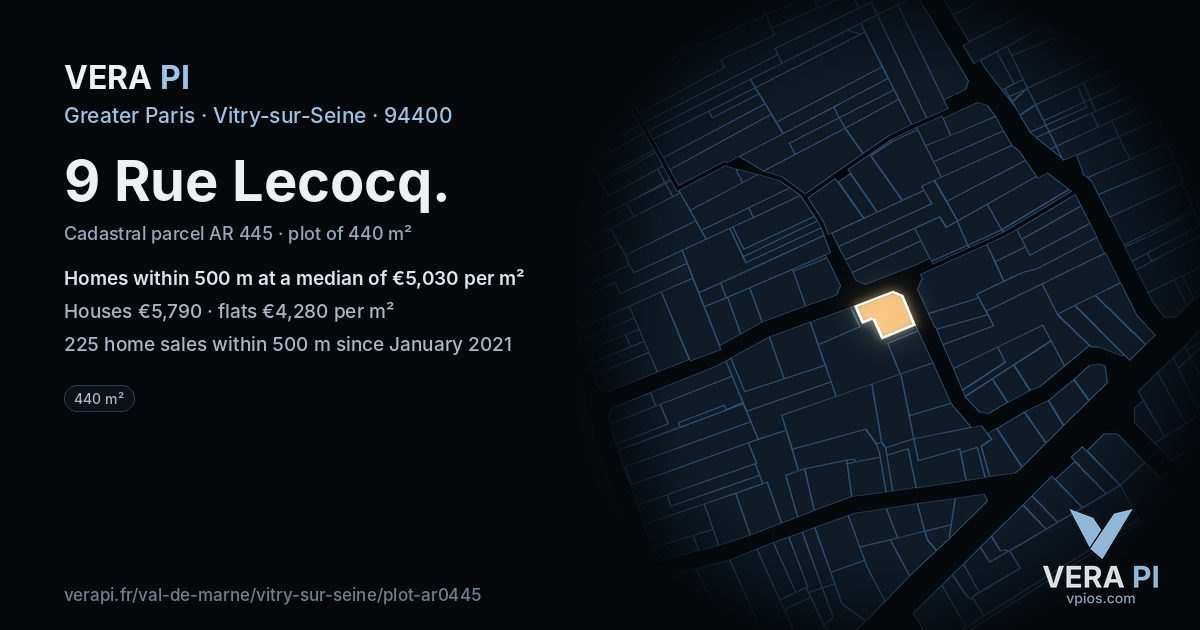 9 Rue Lecocq, Vitry-sur-Seine at night – the plot lit, the parcels around coloured by the prices near them