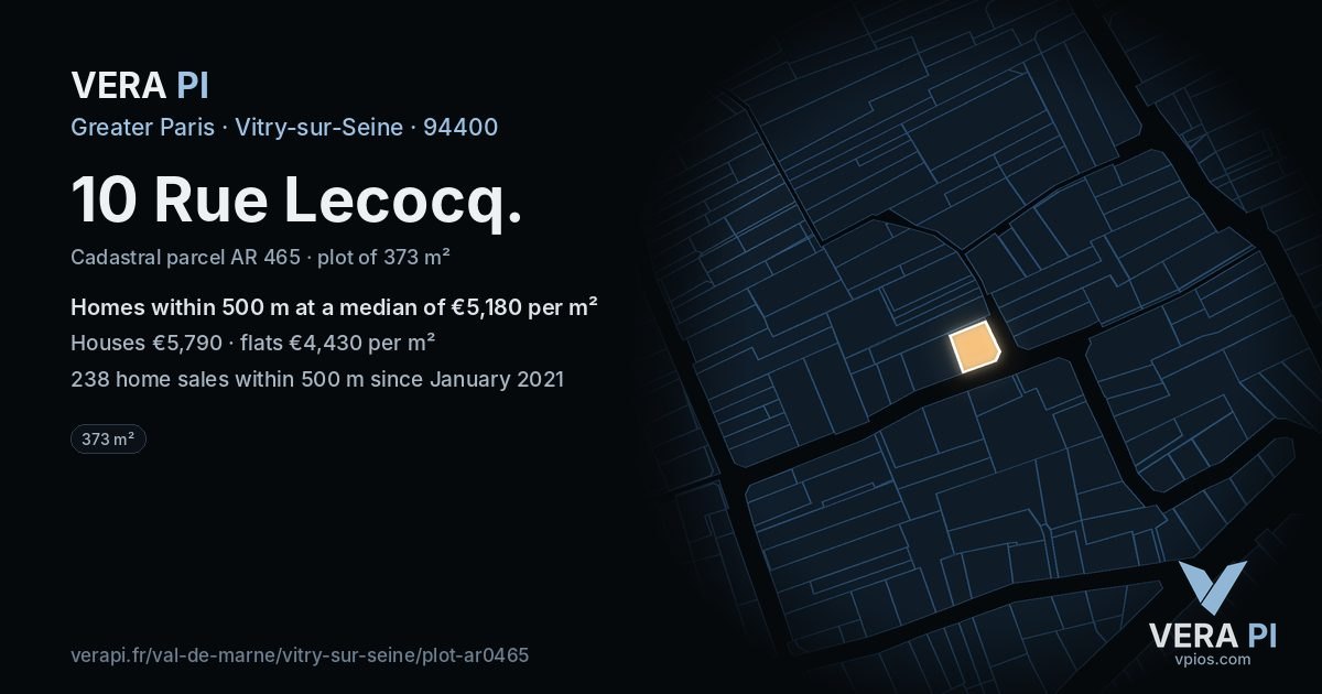 10 Rue Lecocq, Vitry-sur-Seine at night – the plot lit, the parcels around coloured by the prices near them