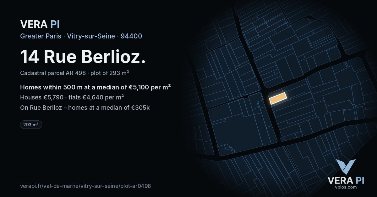 14 Rue Berlioz, Vitry-sur-Seine at night – the plot lit, the parcels around coloured by the prices near them