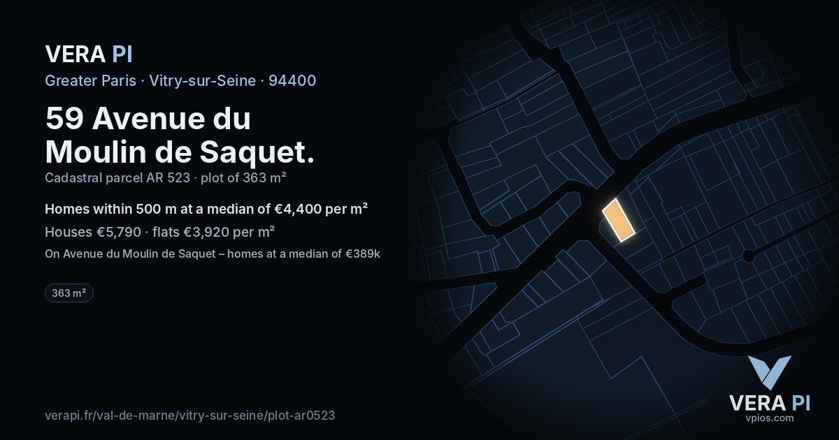 59 Avenue du Moulin de Saquet, Vitry-sur-Seine at night – the plot lit, the parcels around coloured by the prices near them