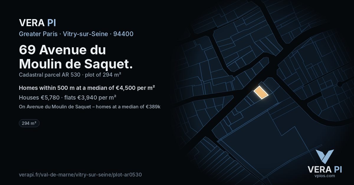 69 Avenue du Moulin de Saquet, Vitry-sur-Seine at night – the plot lit, the parcels around coloured by the prices near them
