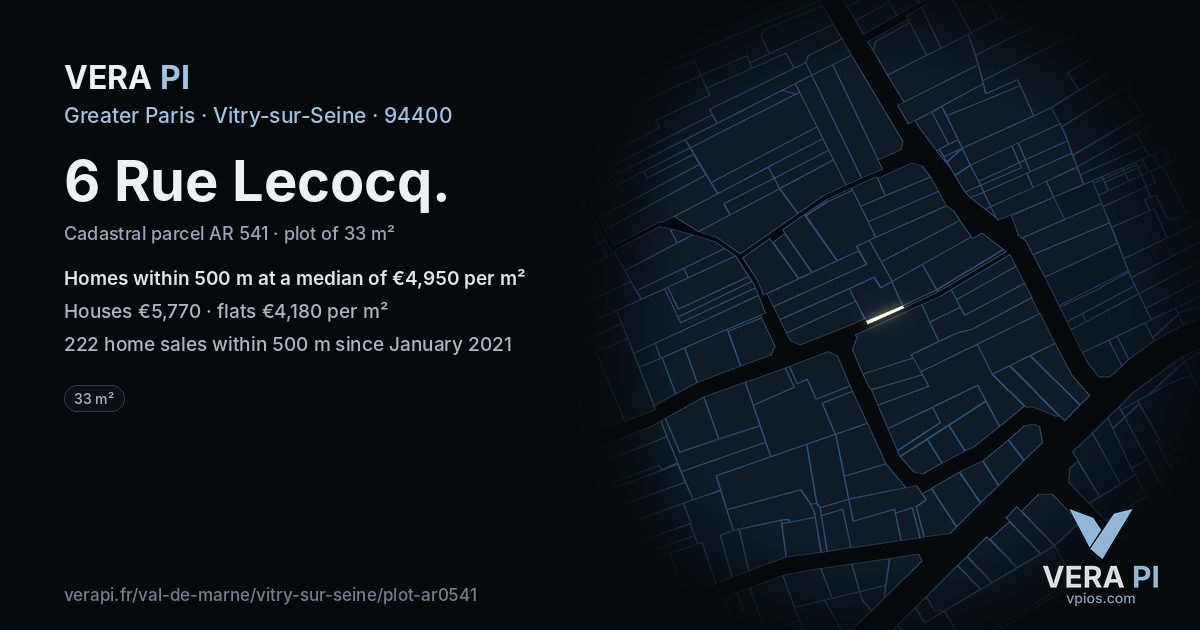 6 Rue Lecocq, Vitry-sur-Seine at night – the plot lit, the parcels around coloured by the prices near them