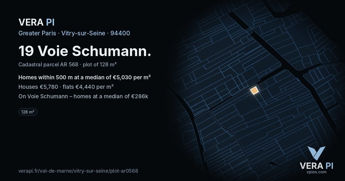 19 Voie Schumann, Vitry-sur-Seine at night – the plot lit, the parcels around coloured by the prices near them