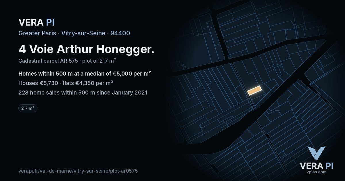 4 Voie Arthur Honegger, Vitry-sur-Seine at night – the plot lit, the parcels around coloured by the prices near them