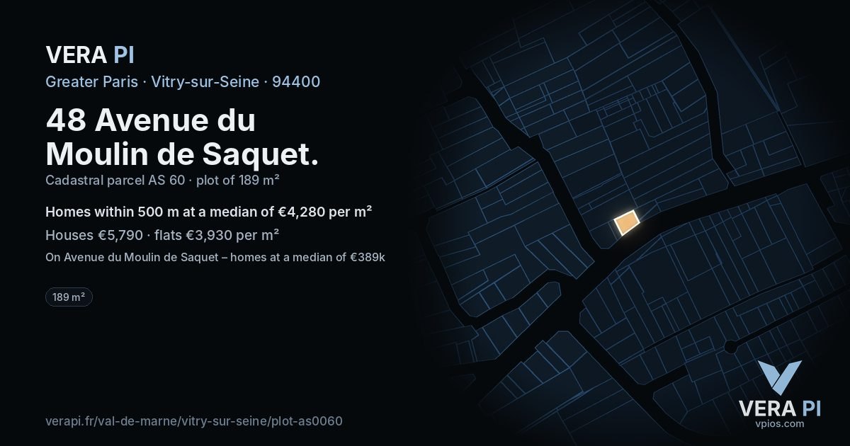 48 Avenue du Moulin de Saquet, Vitry-sur-Seine at night – the plot lit, the parcels around coloured by the prices near them