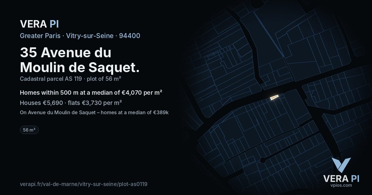 35 Avenue du Moulin de Saquet, Vitry-sur-Seine at night – the plot lit, the parcels around coloured by the prices near them