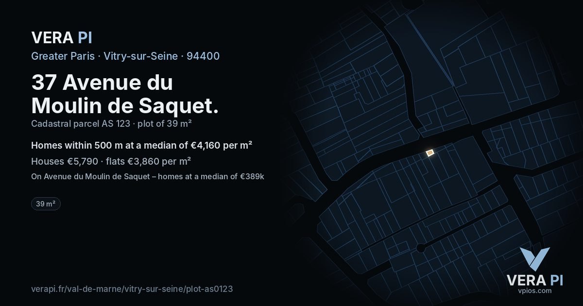 37 Avenue du Moulin de Saquet, Vitry-sur-Seine at night – the plot lit, the parcels around coloured by the prices near them