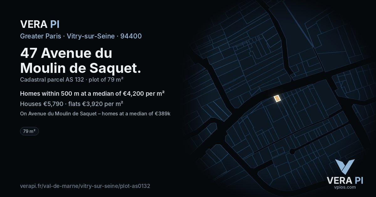 47 Avenue du Moulin de Saquet, Vitry-sur-Seine at night – the plot lit, the parcels around coloured by the prices near them