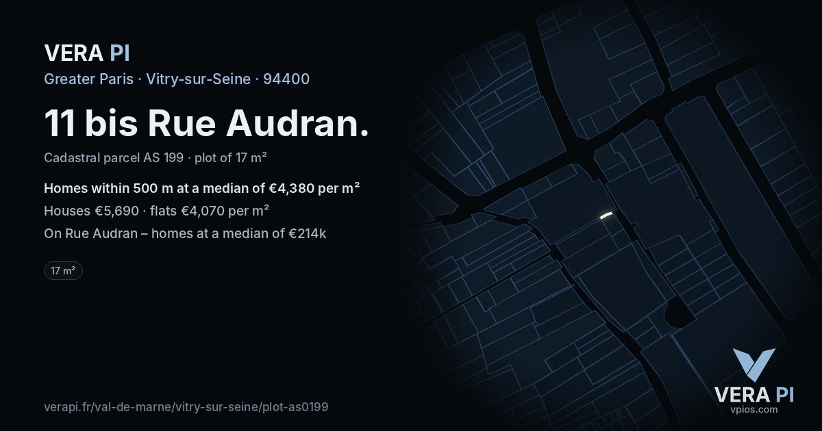 11 bis Rue Audran, Vitry-sur-Seine at night – the plot lit, the parcels around coloured by the prices near them