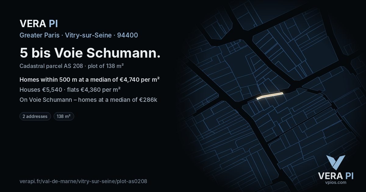 5 bis Voie Schumann, Vitry-sur-Seine at night – the plot lit, the parcels around coloured by the prices near them