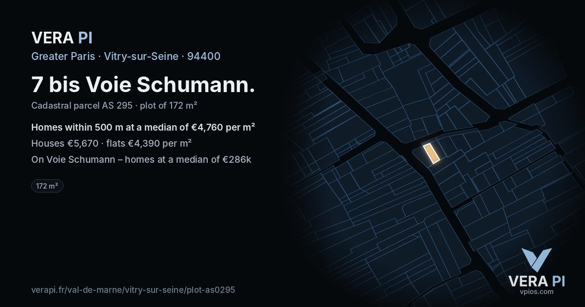 7 bis Voie Schumann, Vitry-sur-Seine at night – the plot lit, the parcels around coloured by the prices near them