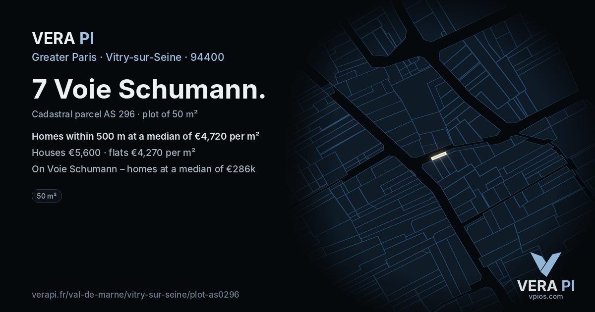 7 Voie Schumann, Vitry-sur-Seine at night – the plot lit, the parcels around coloured by the prices near them