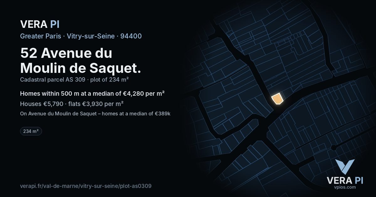 52 Avenue du Moulin de Saquet, Vitry-sur-Seine at night – the plot lit, the parcels around coloured by the prices near them