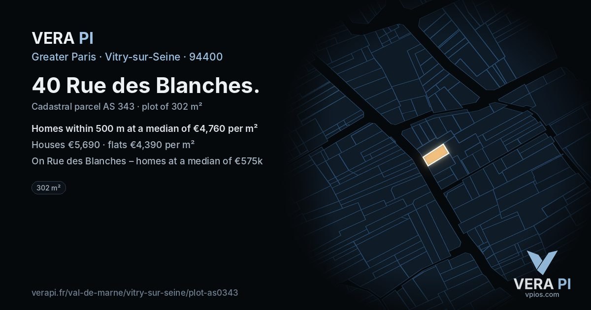 40 Rue des Blanches, Vitry-sur-Seine at night – the plot lit, the parcels around coloured by the prices near them