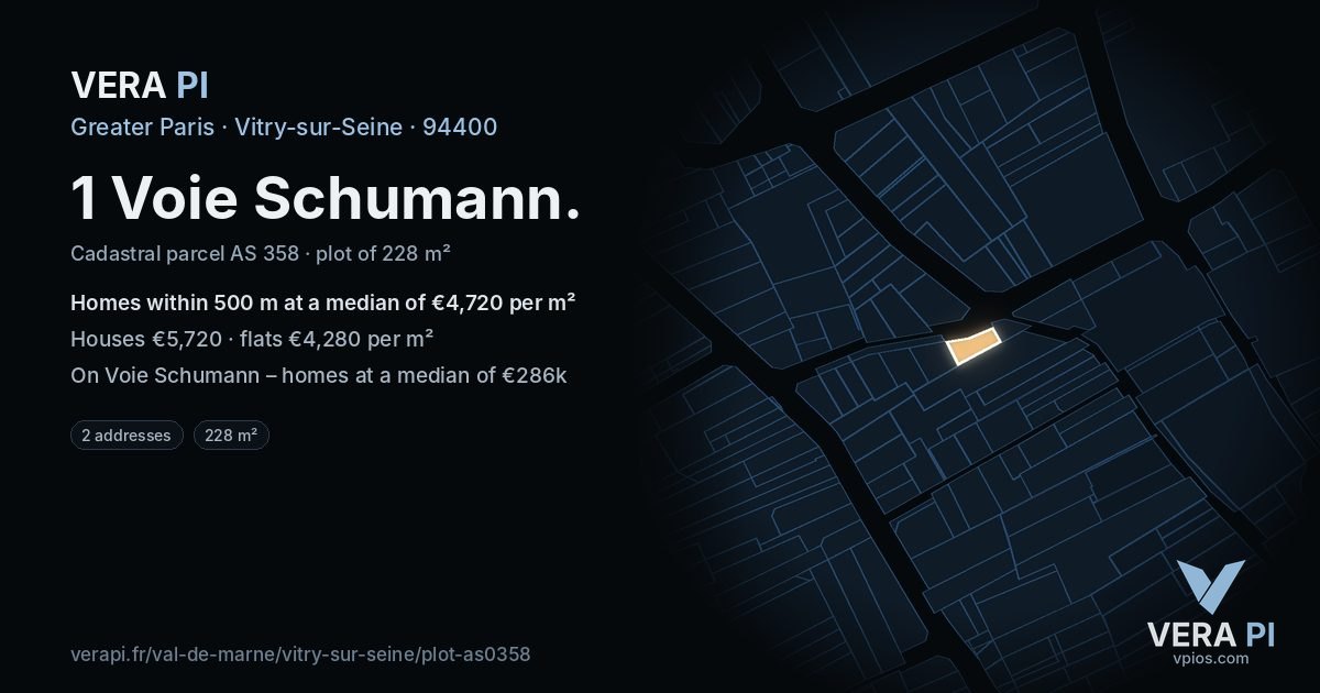 1 Voie Schumann, Vitry-sur-Seine at night – the plot lit, the parcels around coloured by the prices near them