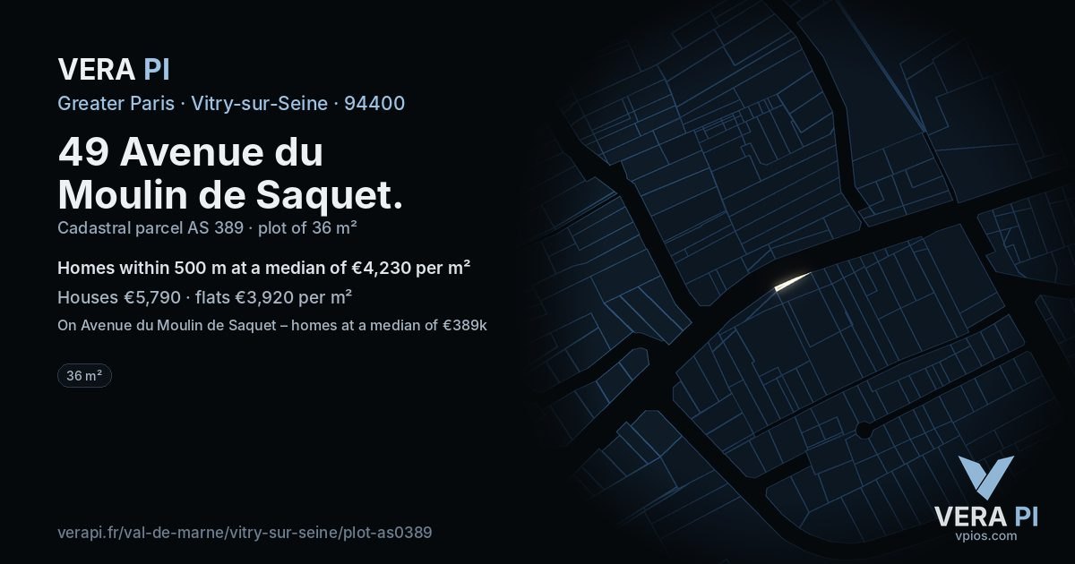 49 Avenue du Moulin de Saquet, Vitry-sur-Seine at night – the plot lit, the parcels around coloured by the prices near them
