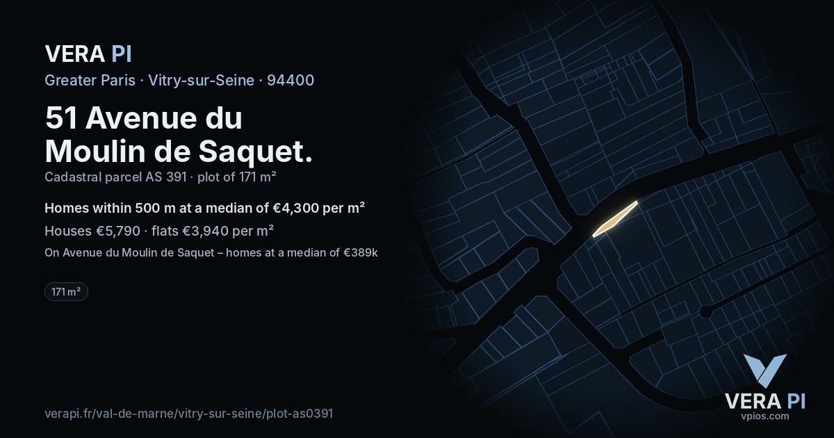 51 Avenue du Moulin de Saquet, Vitry-sur-Seine at night – the plot lit, the parcels around coloured by the prices near them