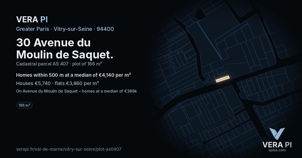 30 Avenue du Moulin de Saquet, Vitry-sur-Seine at night – the plot lit, the parcels around coloured by the prices near them