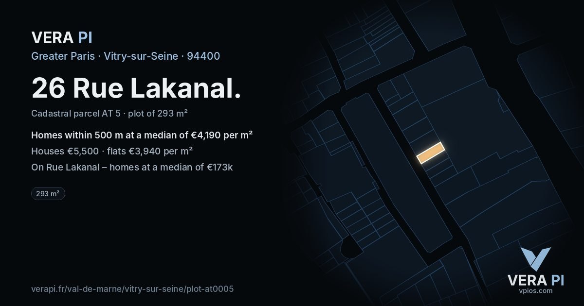 26 Rue Lakanal, Vitry-sur-Seine at night – the plot lit, the parcels around coloured by the prices near them