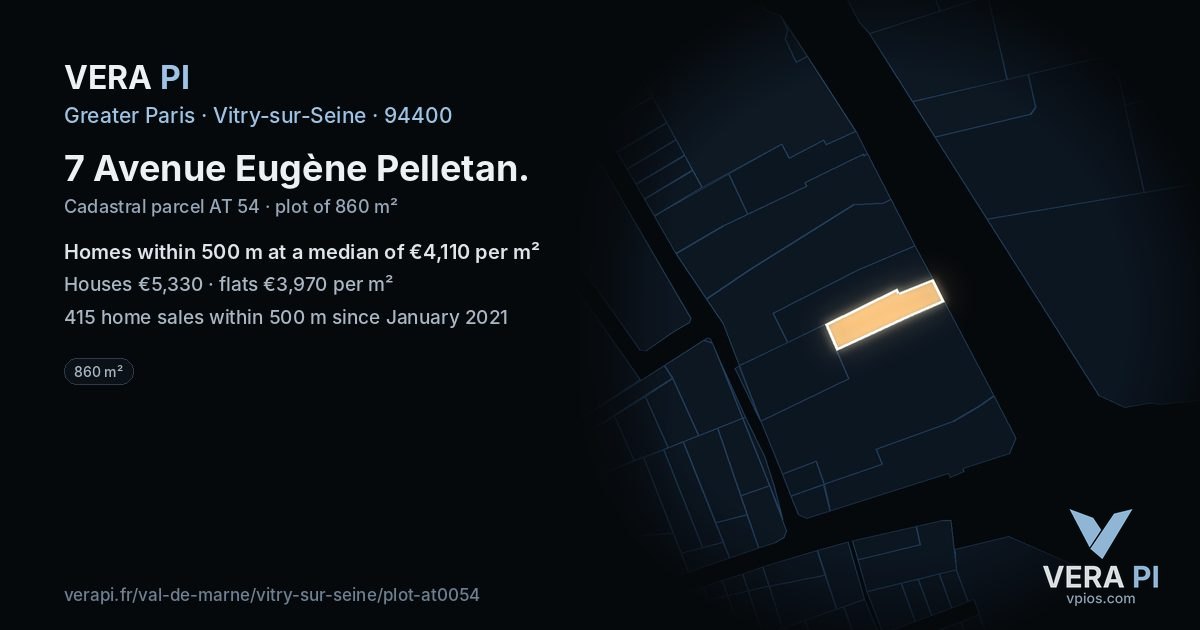 7 Avenue Eugène Pelletan, Vitry-sur-Seine at night – the plot lit, the parcels around coloured by the prices near them