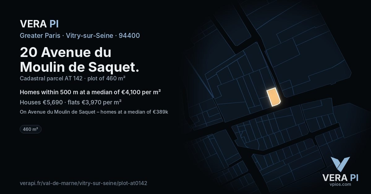 20 Avenue du Moulin de Saquet, Vitry-sur-Seine at night – the plot lit, the parcels around coloured by the prices near them