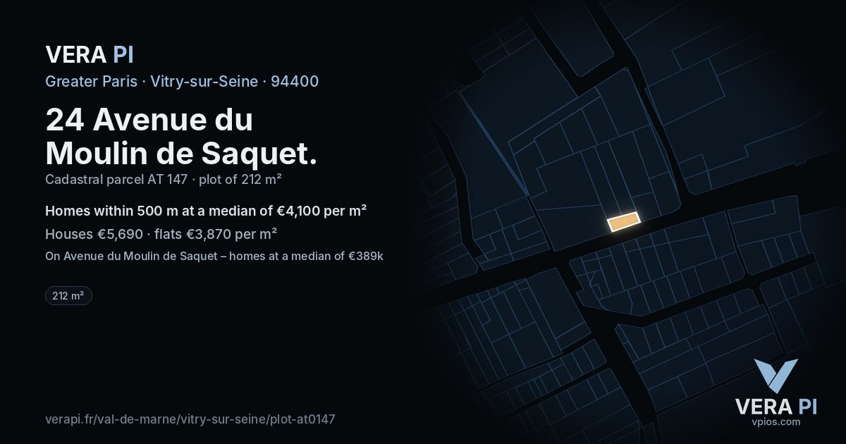 24 Avenue du Moulin de Saquet, Vitry-sur-Seine at night – the plot lit, the parcels around coloured by the prices near them