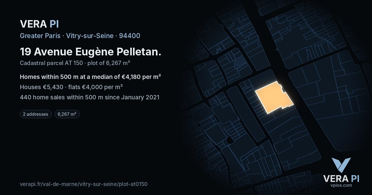 19 Avenue Eugène Pelletan, Vitry-sur-Seine at night – the plot lit, the parcels around coloured by the prices near them