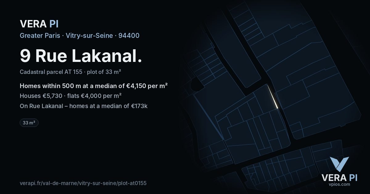 9 Rue Lakanal, Vitry-sur-Seine at night – the plot lit, the parcels around coloured by the prices near them