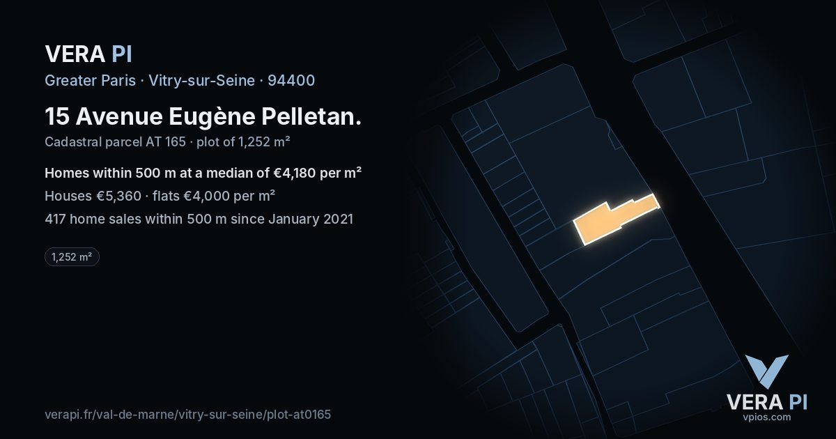 15 Avenue Eugène Pelletan, Vitry-sur-Seine at night – the plot lit, the parcels around coloured by the prices near them