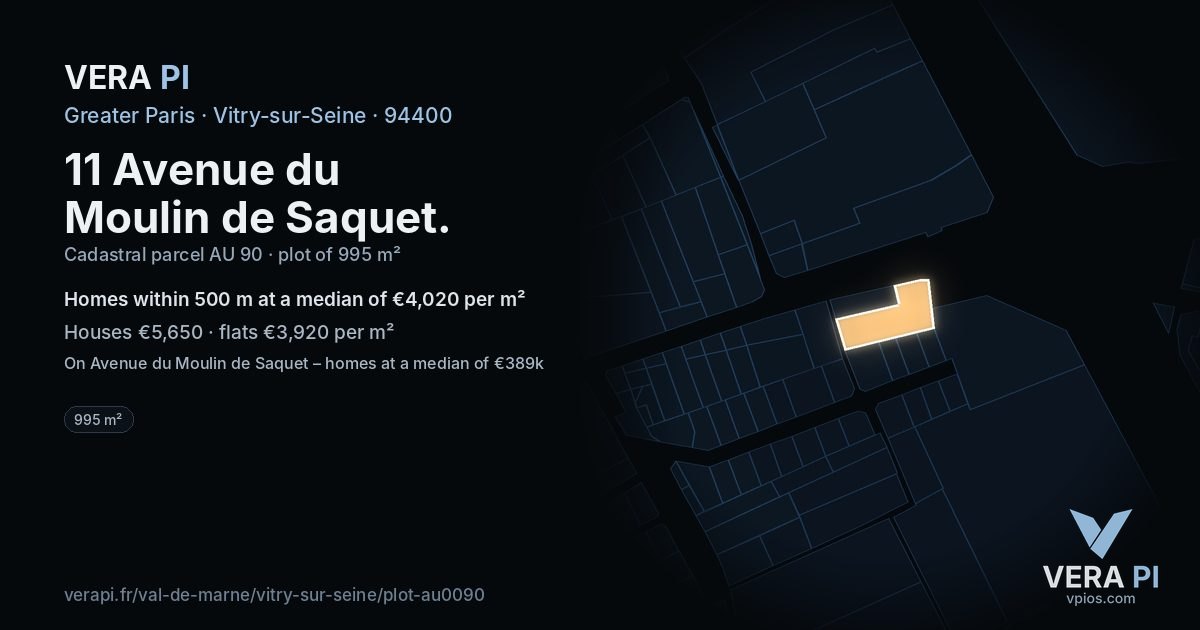 11 Avenue du Moulin de Saquet, Vitry-sur-Seine at night – the plot lit, the parcels around coloured by the prices near them