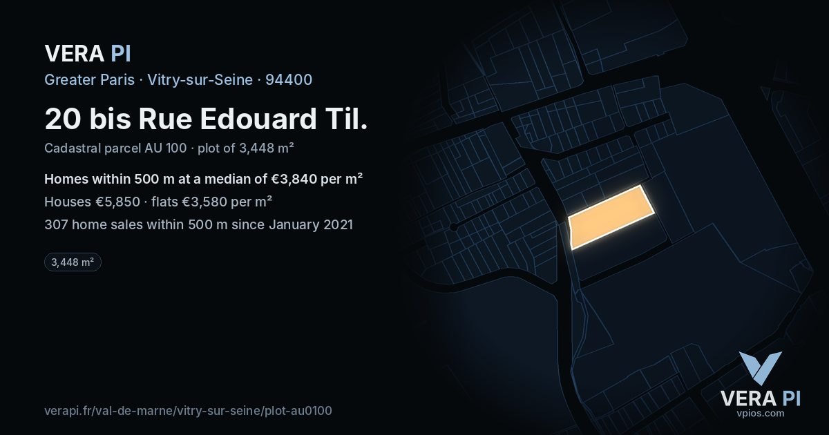 20 bis Rue Edouard Til, Vitry-sur-Seine at night – the plot lit, the parcels around coloured by the prices near them