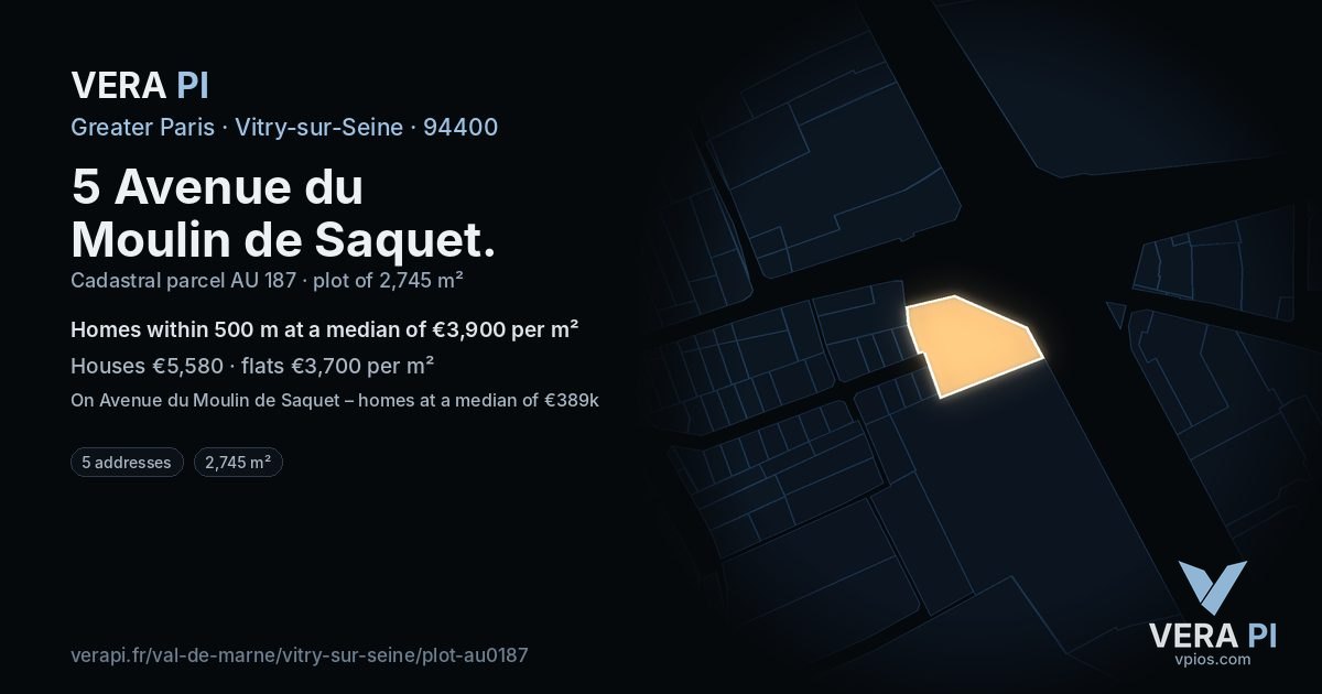 5 Avenue du Moulin de Saquet, Vitry-sur-Seine at night – the plot lit, the parcels around coloured by the prices near them
