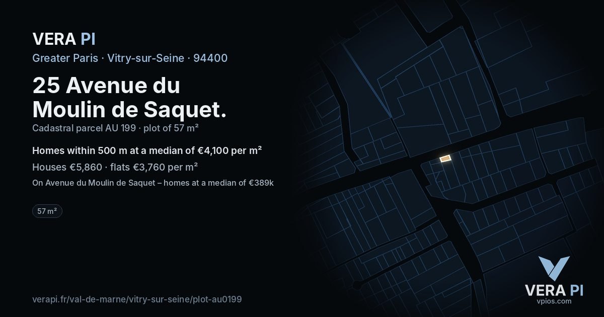 25 Avenue du Moulin de Saquet, Vitry-sur-Seine at night – the plot lit, the parcels around coloured by the prices near them