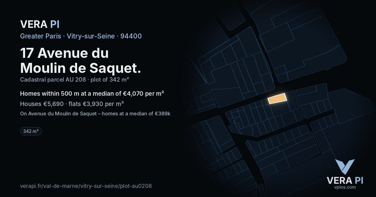 17 Avenue du Moulin de Saquet, Vitry-sur-Seine at night – the plot lit, the parcels around coloured by the prices near them