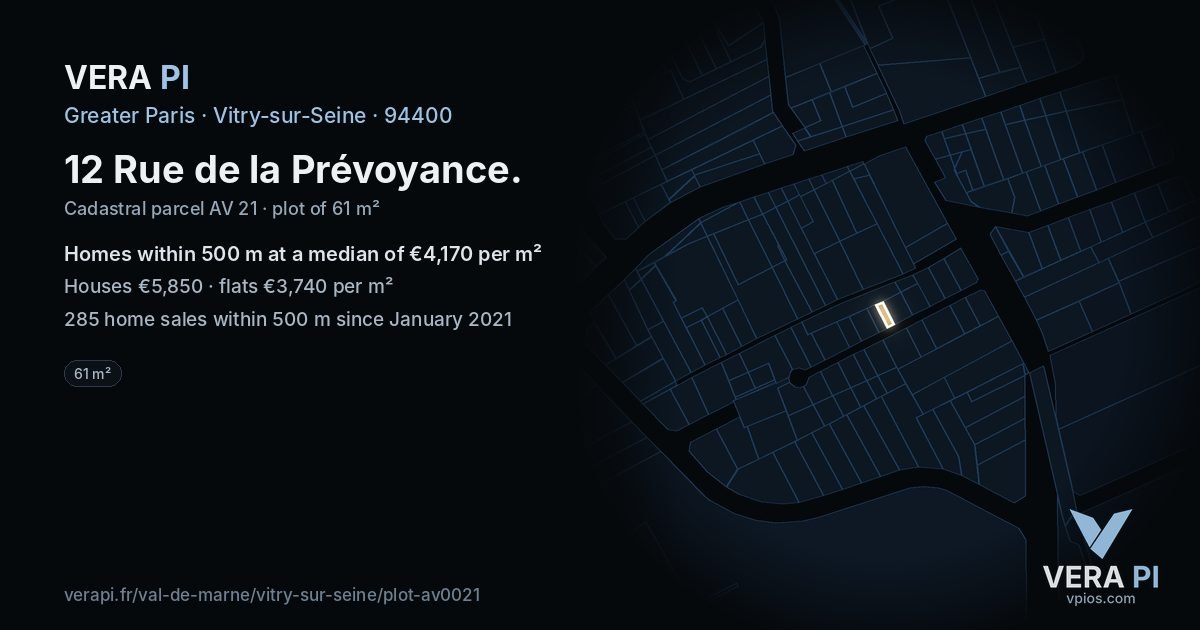 12 Rue de la Prévoyance, Vitry-sur-Seine at night – the plot lit, the parcels around coloured by the prices near them