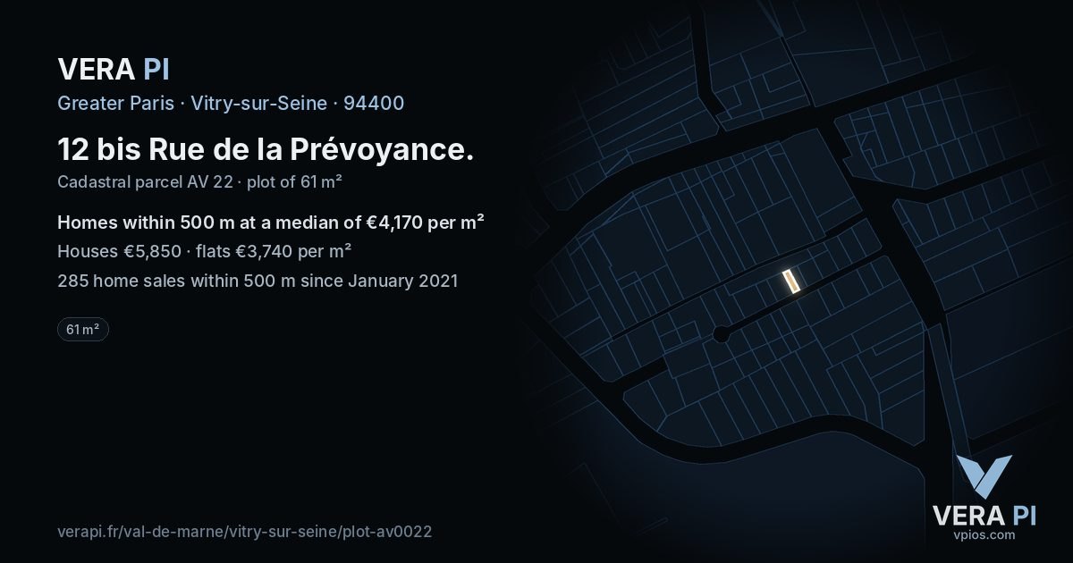 12 bis Rue de la Prévoyance, Vitry-sur-Seine at night – the plot lit, the parcels around coloured by the prices near them