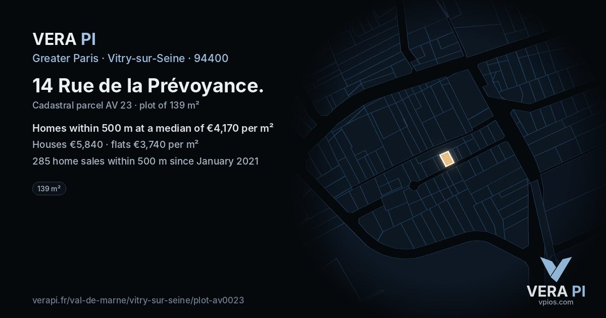 14 Rue de la Prévoyance, Vitry-sur-Seine at night – the plot lit, the parcels around coloured by the prices near them