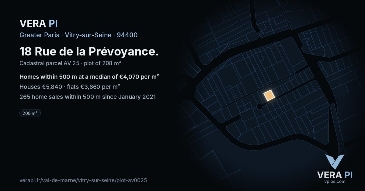 18 Rue de la Prévoyance, Vitry-sur-Seine at night – the plot lit, the parcels around coloured by the prices near them