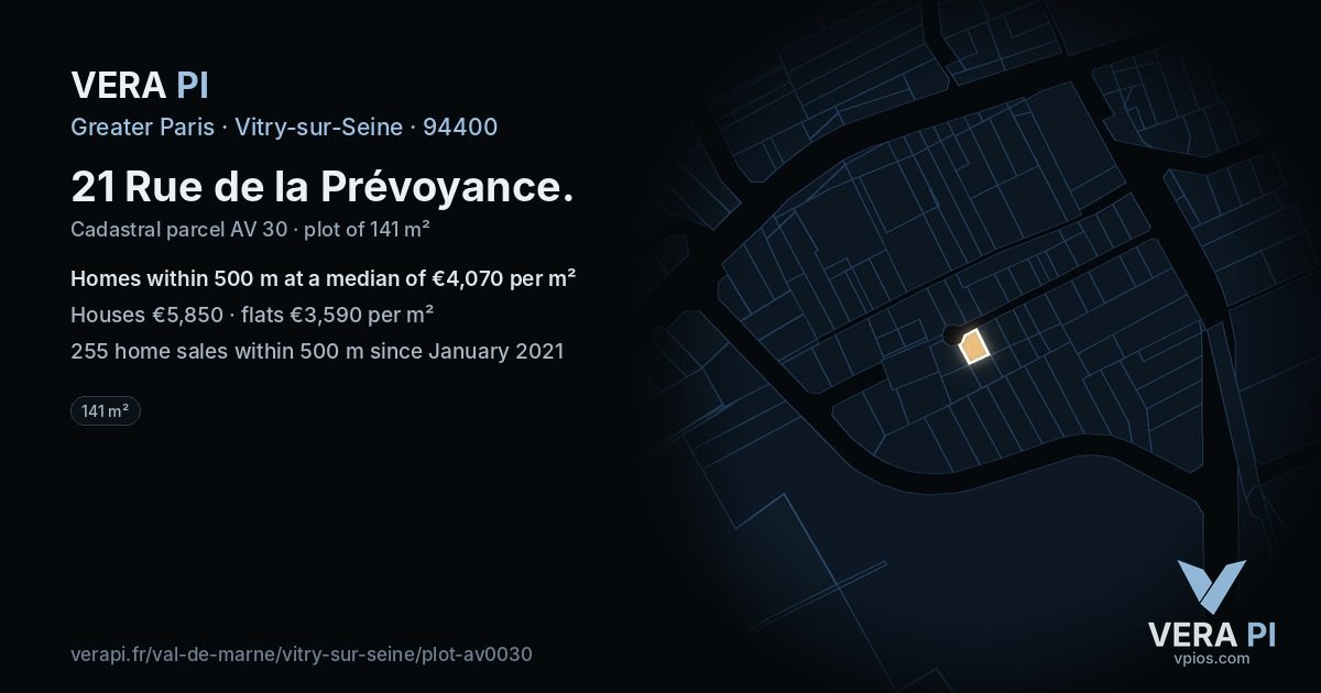 21 Rue de la Prévoyance, Vitry-sur-Seine at night – the plot lit, the parcels around coloured by the prices near them