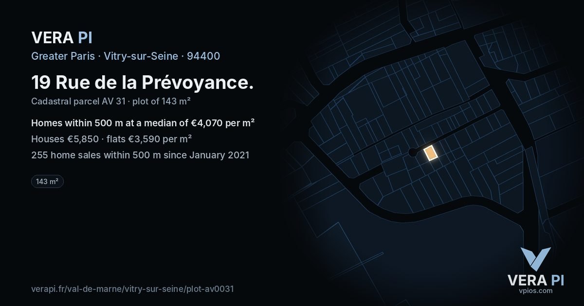 19 Rue de la Prévoyance, Vitry-sur-Seine at night – the plot lit, the parcels around coloured by the prices near them